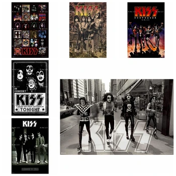 Плакати с капак албум на Kiss, музика рок, ретро-хеви-метъл група, готин ретро декор на стената, метални табели