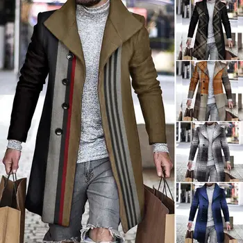 Мъжки вълна палто в клетката 2023, Ново Ежедневното Зимата, 5 Цвята, Зимна Официално Тренч, яке, Бизнес Ветровка, Дълги палта