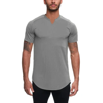Мъжка тениска от полиестер с V-образно деколте, бързо съхнещи плътно прилепнали тениски за културизъм и фитнес, мъжки блузи, тениски, тениски с къс ръкав за мъже