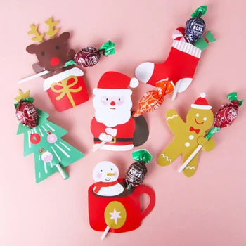 60шт Коледни Картички с Леденцами на клечка Хартиени Бонбони Коледна украса за опаковане на Подаръци с Леденцами със собствените си Ръце Коледен Подарък за деца на Дядо Кейк Попс