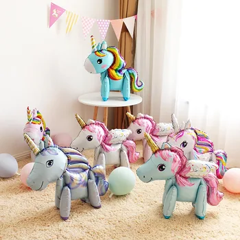 3D Еднорог балони на рожден Ден парти Декор Rainbow Unicorn балон от фолио за Декорация парти по случай рождения ден на Детски подарък Глобуси за душата на детето