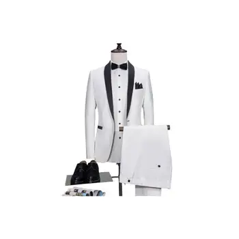 Мъжки бизнес бял костюм от три части голям размер, кума, младоженеца, сватбена рокля за банкет, Офис всекидневен костюм