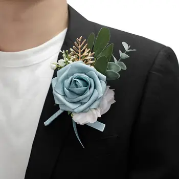 Декоративен имитира цвете за младоженеца в западен стил, Брошка за булката, Брошка за булката, цвете на китката, Сватбен корсаж