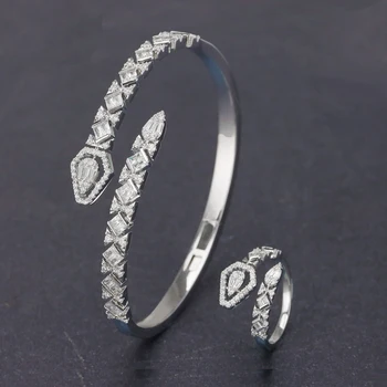 Гривна от бижутериен Нов стил с микро-Покритие от цирконии Регулируем пръстен 2 БР. Комплекти Дубай Булка Сватба Бижута високо качество