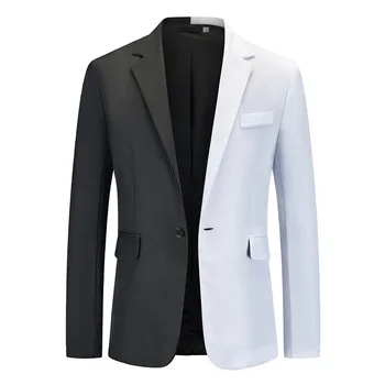 През есента на 2023 г. Нов костюм наклон цвят, черно-бяло бизнес случайни яке с двойно намаляване, мъжко сватбена палто за младоженеца