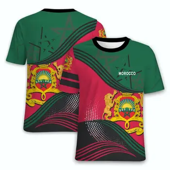 Тениски с 3D-принтом хартата Мароко, Национална емблема, мъжки тениски, с кръгло деколте и къс ръкав, Лятна градинска дрехи големи размери, детски ежедневни тениски, потници