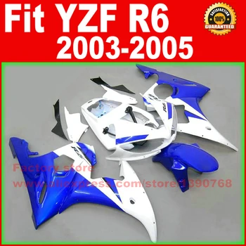 Комплект обтекателей на купето мотоциклет ABS за YAMAHA R6 2003 2004 2005 YZF R6 03 04 05, бяло и синьо обтекател