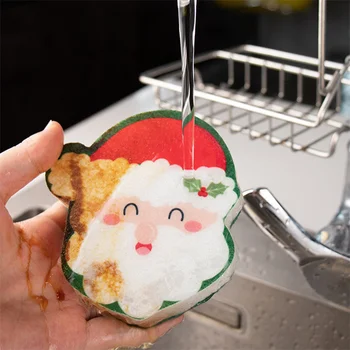 4шт Креативна гъба за миене на Домакински Кухня, Баня, Здрава гъба за почистване на Гъба Коледно форма