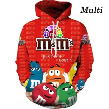 Блузи с 3D Принтом M & M ' s Chocolate Beans Яке, Забавна Hoody с Модел M & M Bean, Мъжки Дрехи, Hoody Harajuku, Hoody с качулка