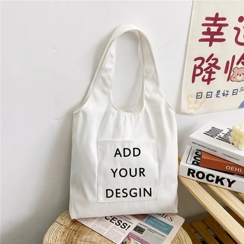 Персонализиране на Потребителски чанта-тоут с логото, бяла пазарска чанта, модерен дамски холщовые чанти, чанти за през рамо, дизайнерска чанта