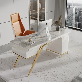 Проектиране на черно домашен офис бюрото и стола Луксозен работен плот с каменен плот Модерна офис мебели