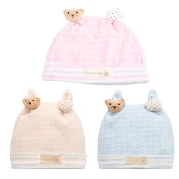 0-3 месеца, Бебешки памучен шапка с анимационни мечок и звездите, скъпа шапка за момичета и момчета, топла зимна шапка за новородено за момчета и момичета