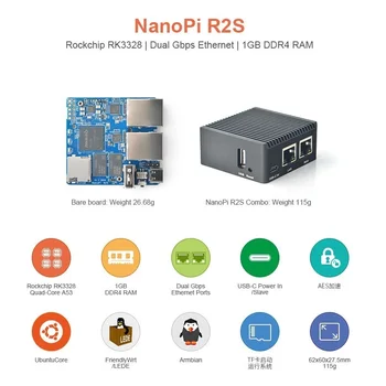 Комплект NanoPi R2S и комбинирана оперативна памет 1G DDR4, Rockchip RK3328, Quad Cortex-а a53, Двойна локална мрежа Ethernet 1000 М, USB3.0, OpenWRT, U-boot, от ядрото на Ubuntu